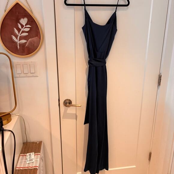 INTERMIX Teal Silk Belted Jumpsuit Sz 4 - Picture 4 of 11